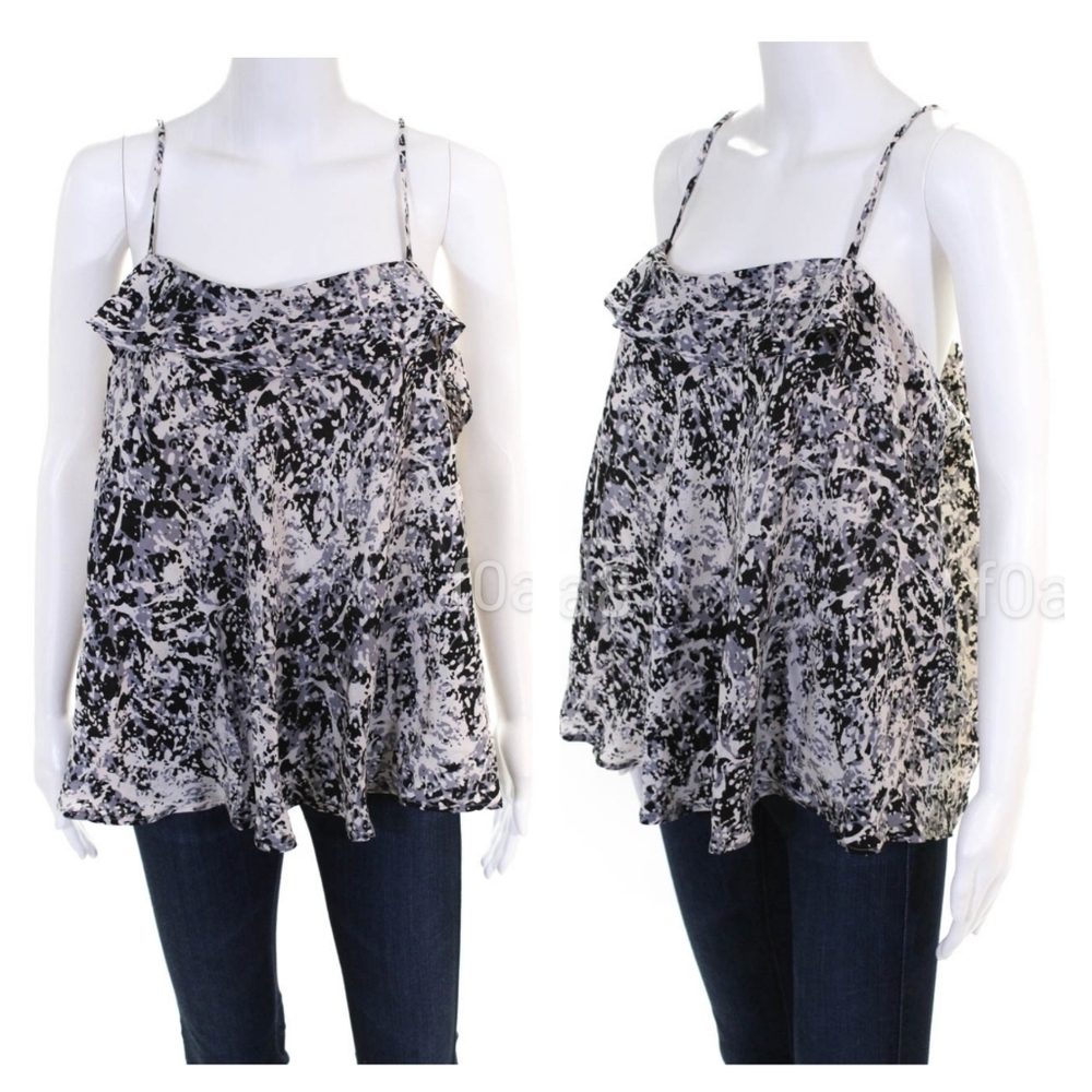 Pouridge Womens Spaghetti Strap Ruffled Black Black White Gray Silk Size XL